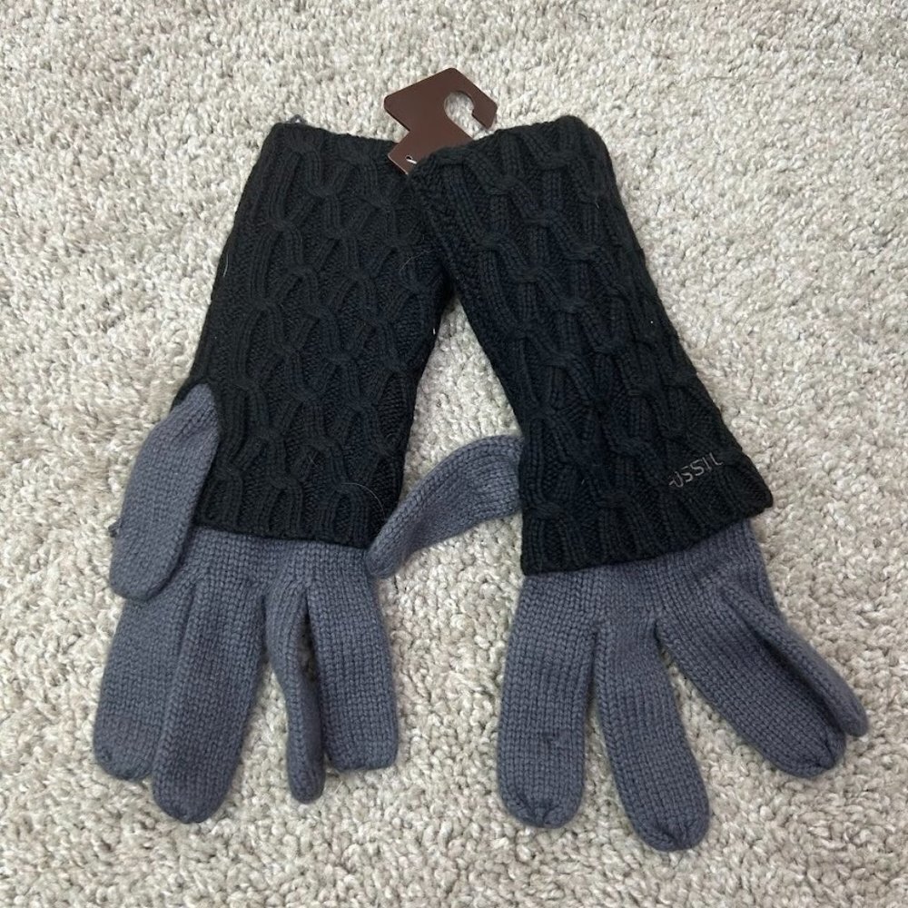 FOSSIL Winter Gloves Black Grey NWT